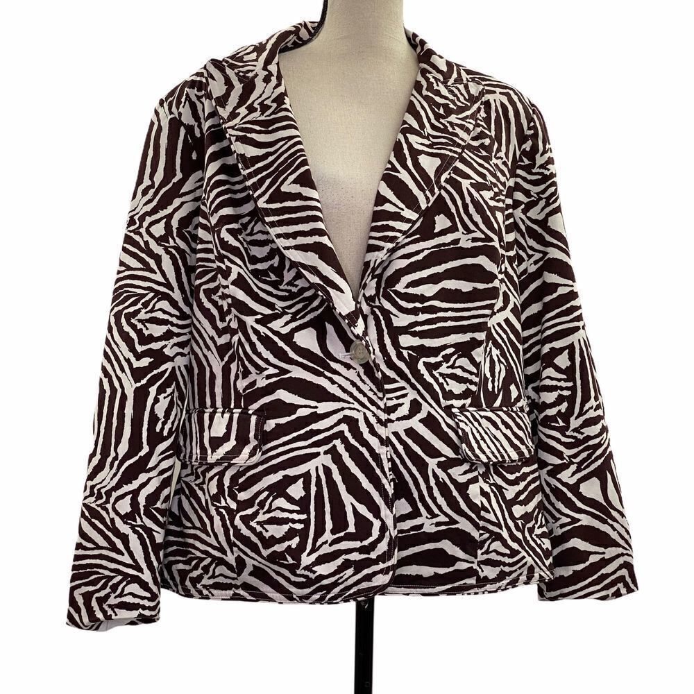 FOCUS 2000 Brown White Zebra Blazer Jacket 18W